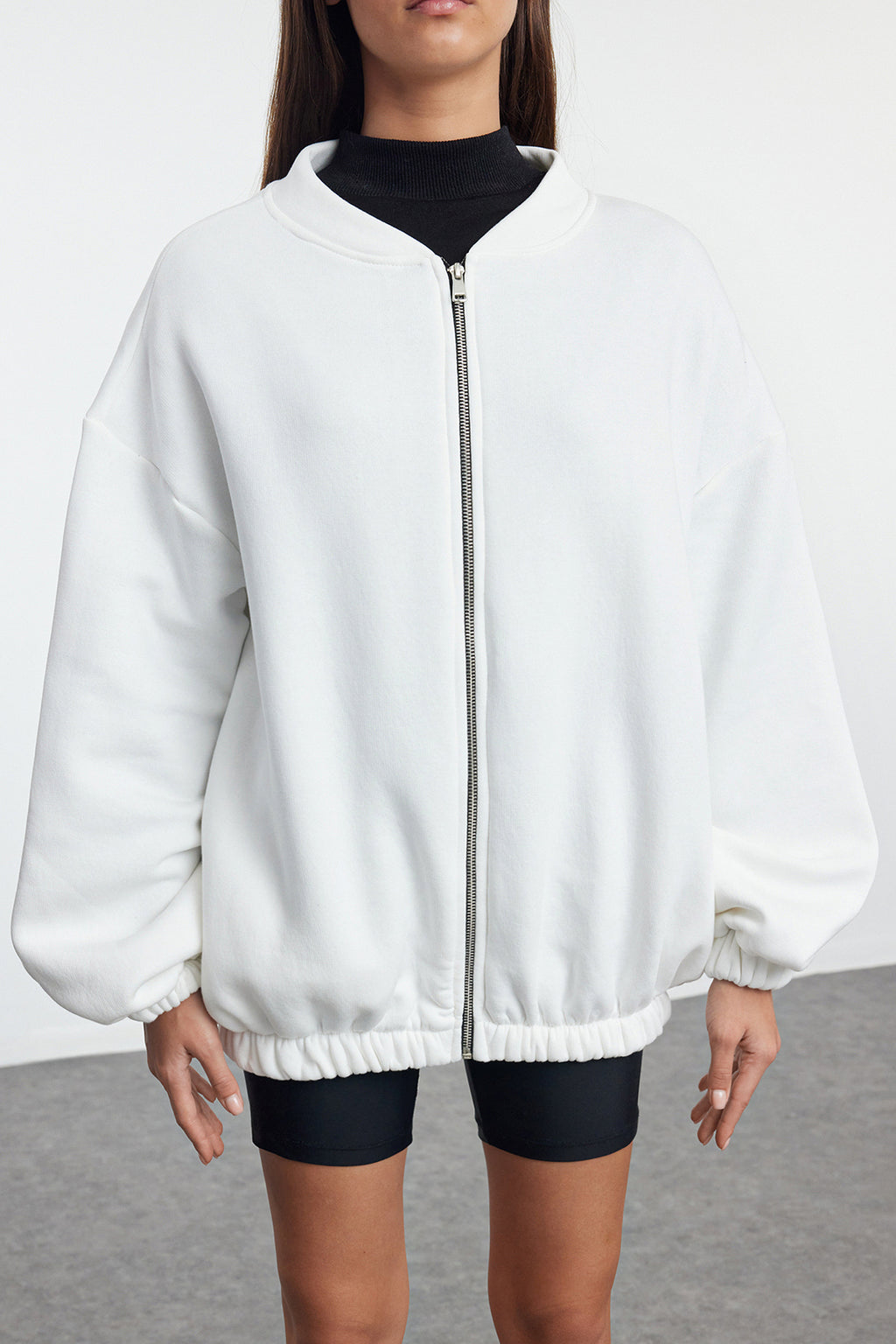 Trendyolmilla Teen Koyu Bordo Fermuarlı Oversize/Geniş Kalıp Kalın İçi Polarlı Örme Sweatshirt TWOAW25SW00122