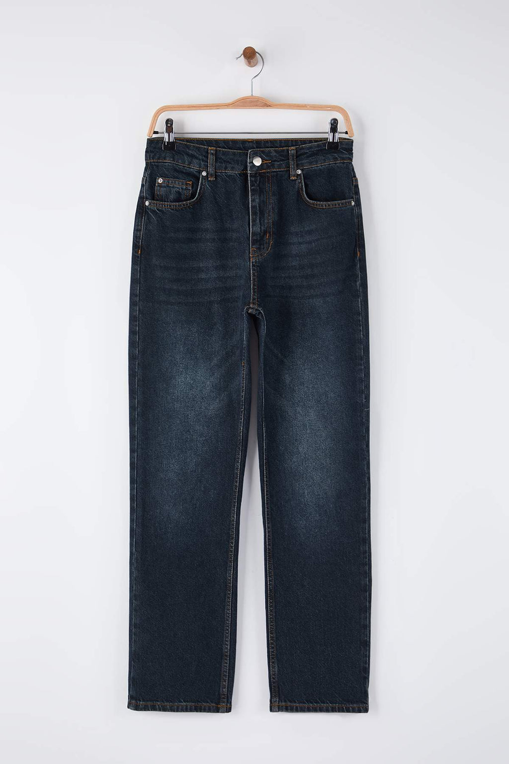 Trendyolmilla Koyu Mavi Yüksek Bel Straight/Düz Paça Jeans TWOAW26JE00182