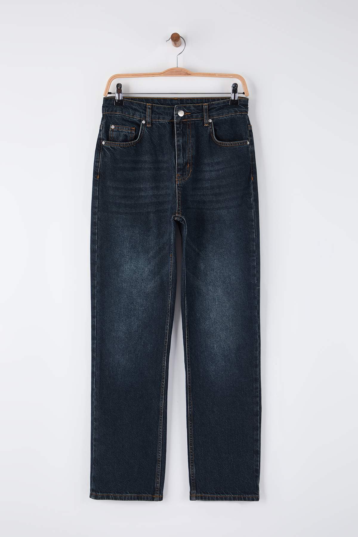 Trendyolmilla Koyu Mavi Yüksek Bel Straight/Düz Paça Jeans TWOAW26JE00182