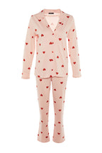 Trendyolmilla Kırmızı %100 Pamuklu Kalpli Örme Pijama Takımı THMAW21PT0548
