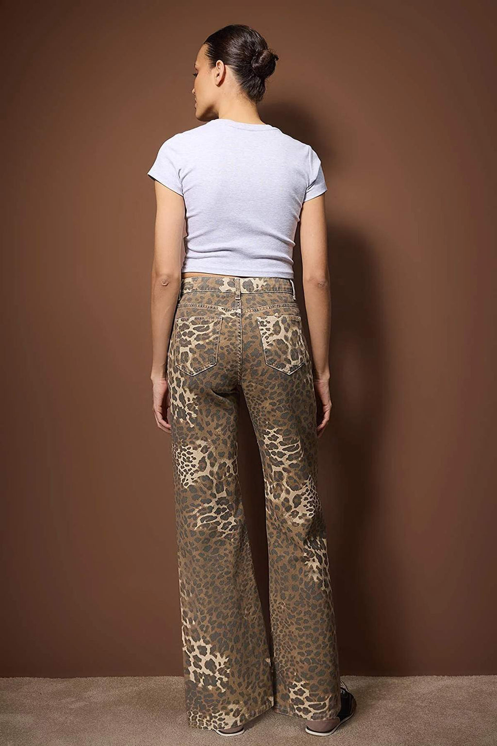 Çok Renkli Leopar Desenli Yüksek Bel Wide Leg Jeans TWOAW26JE00291