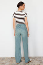 Mavi Soluk Efekt Vintage Yüksek Bel Wide Leg Geniş Paça %100 Pamuk Non-Stretch Jeans TWOSS23JE00166
