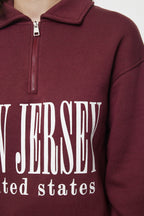 Trendyolmilla Bordo Oversize Kalıp Kalın içi Polarlı Slogan Baskılı Fermuarlı Örme Sweatshirt TWOAW25SW00134
