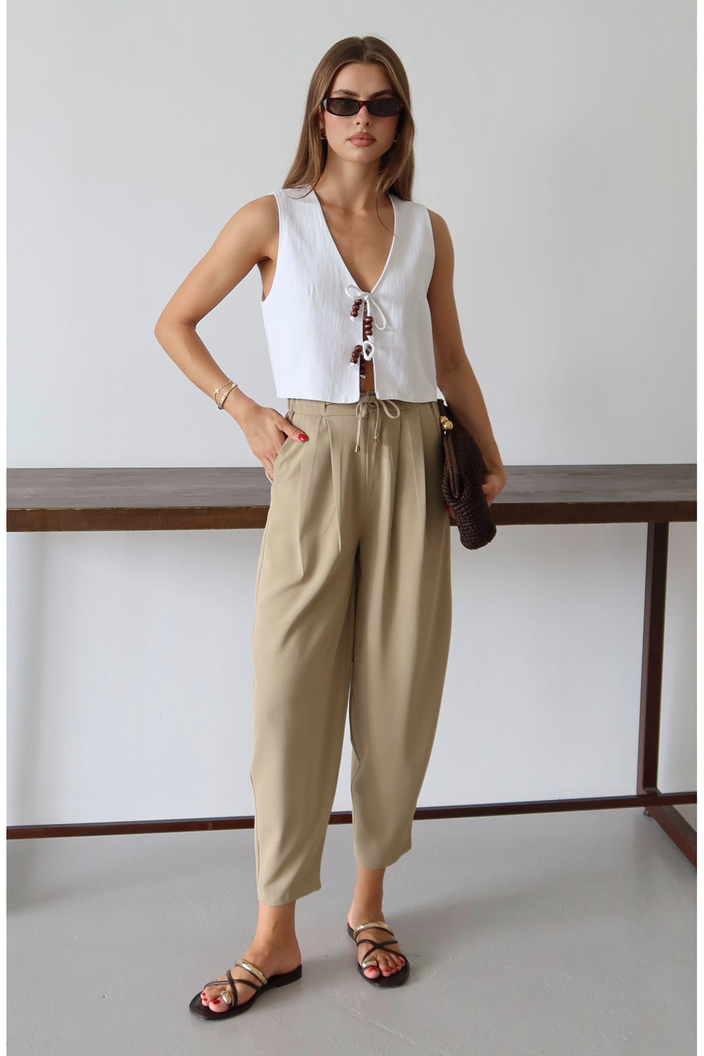 Trendyolmilla Açık Haki Şalvar/Harem Bağcıklı Pantolon TWOSS25PL00126