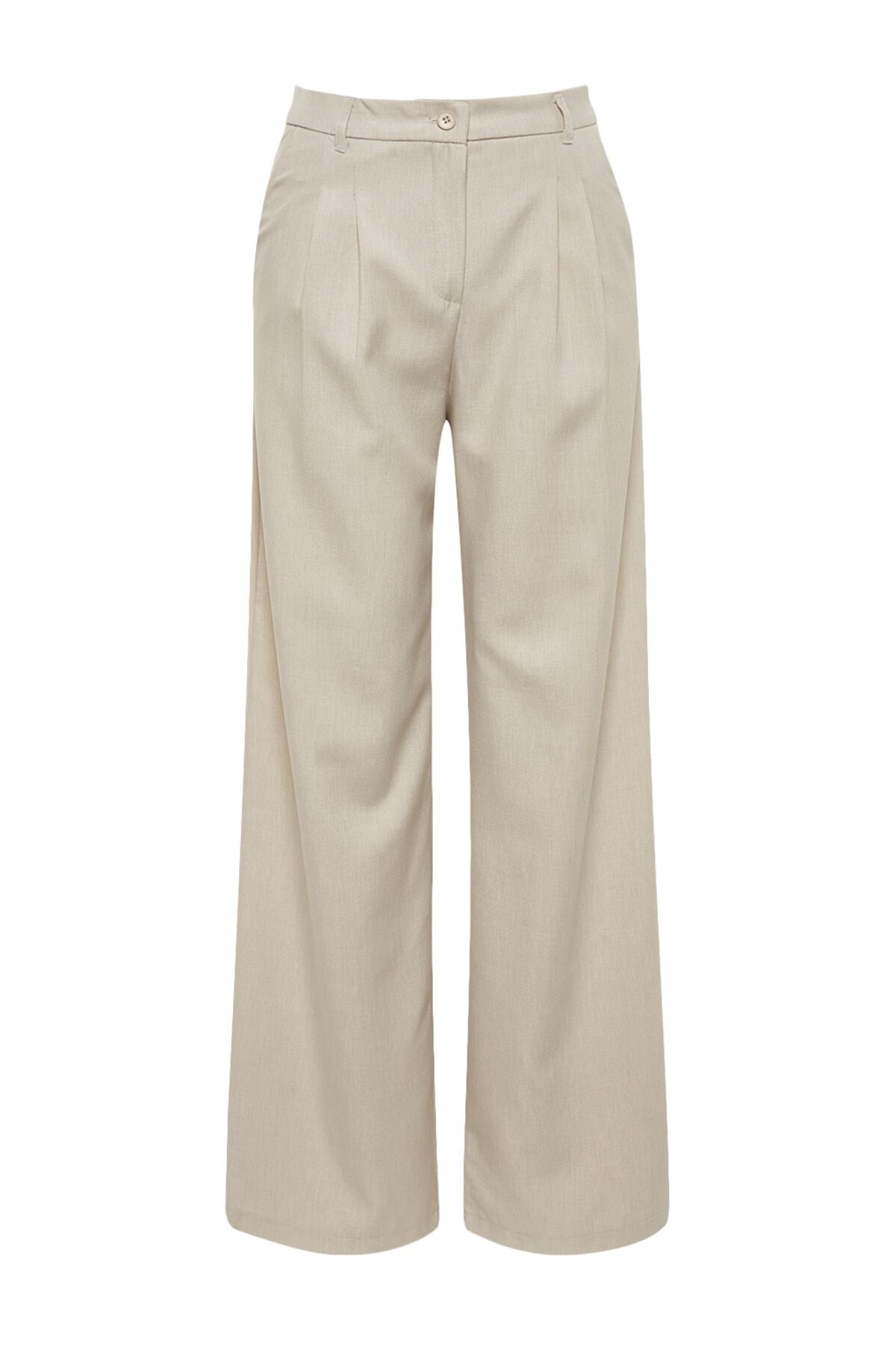 Trendyolmilla Vizon Wide Leg/Geniş Paça Pilili Dokuma Pantolon TWOAW22PL0475