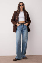 Trendyolmilla Koyu Mavi Yüksek Bel Comfort Paçası Kesikli Wide Leg Palazzo Jeans TWOAW26JE00081
