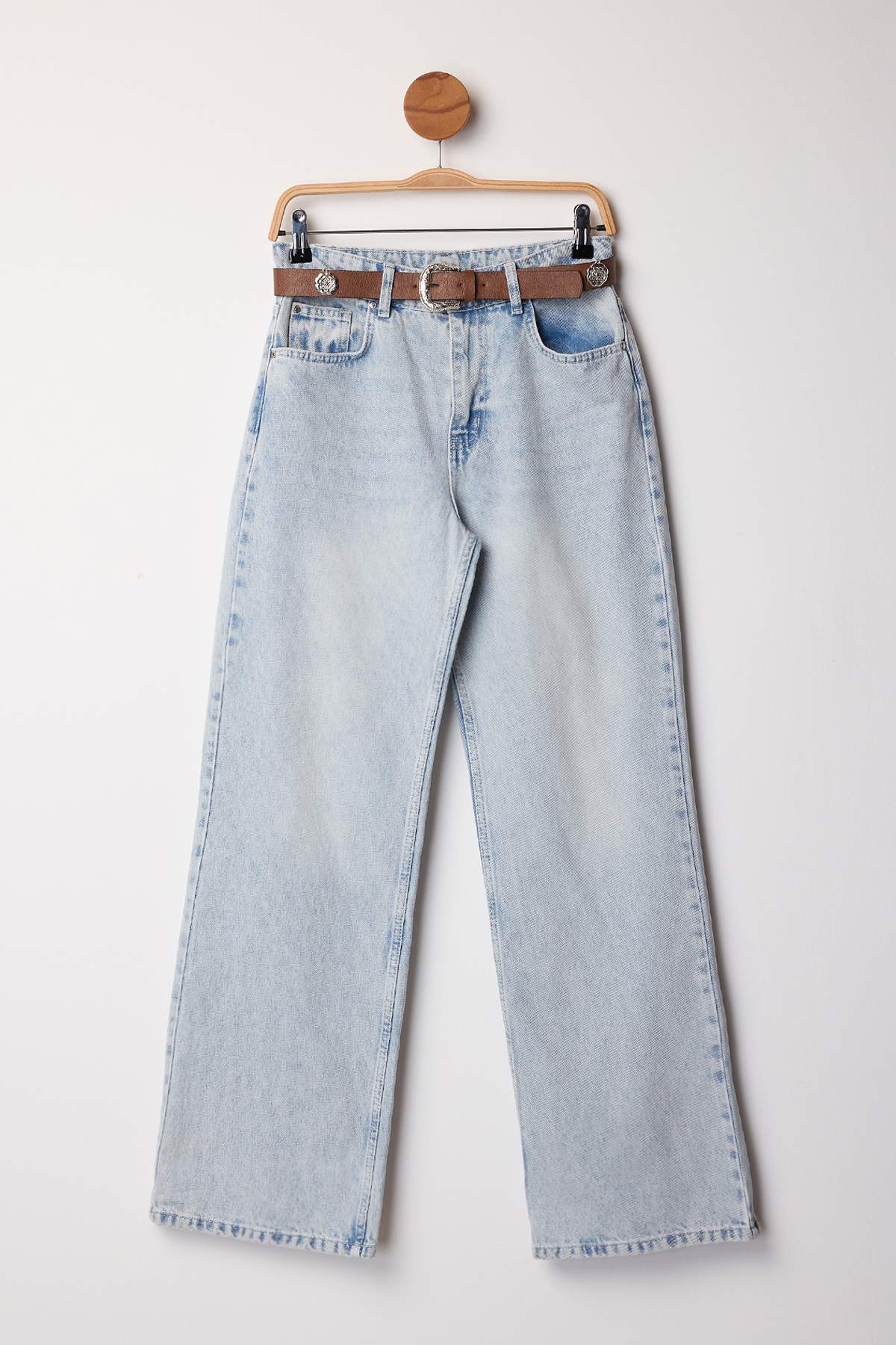 Açık Mavi Kemerli Yüksek Bel Wide Leg Palazzo Jeans TWOAW26JE00271