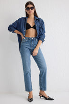 Trendyolmilla Beyaz Yüksek Bel Düz Kesim Comfort/Esnek Straight Jeans TWOSS25JE00099