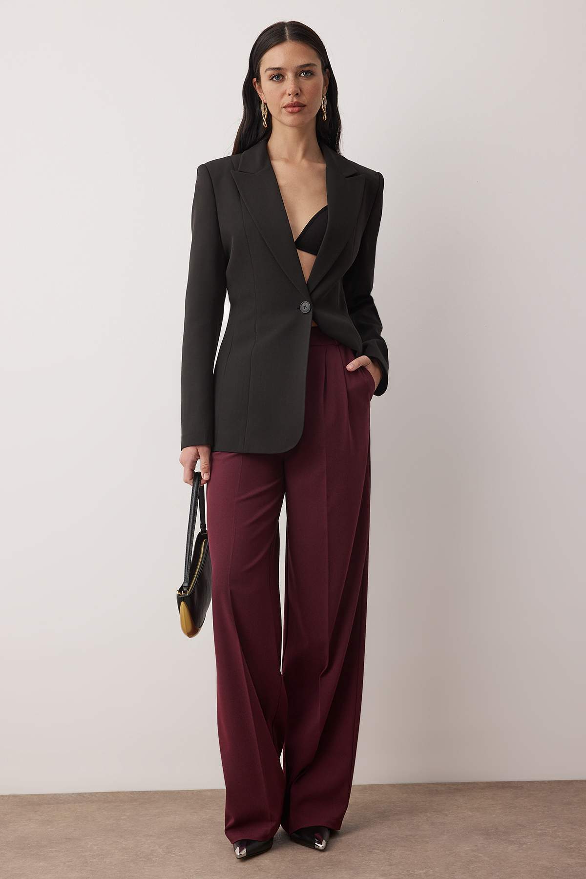Trendyolmilla Lacivert Bol Paça Dokuma Pantolon TPRAW23PL00016