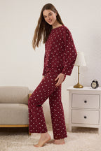 Trendyolmilla Kahverengi %100 Pamuklu Puantiye ve Kalpli Örme Pijama Takımı THMAW25PT00039