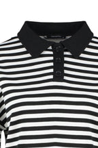 Siyah Çizgili Polo Yaka Kalın İçi Polarlı Oversize Örme Sweatshirt TWOAW24SW00344