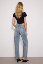 Mavi Yırtıklı Yüksek Bel Düz Kesim Straight %100 Pamuk Non-Stretch Jeans TWOAW24JE00033