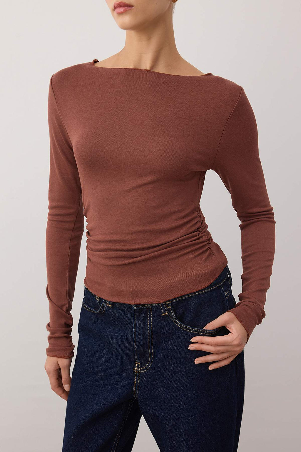 Trendyolmilla Yağ Yeşili Fitted/Vücuda Oturan Büzgü Detaylı Esnek Örme Bluz TWOAW25BZ00225