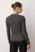 Antrasit Dik Yaka Büzgü/Drape Detaylı Regular/Normal Kalıp Örme Bluz TWOAW25BZ00221