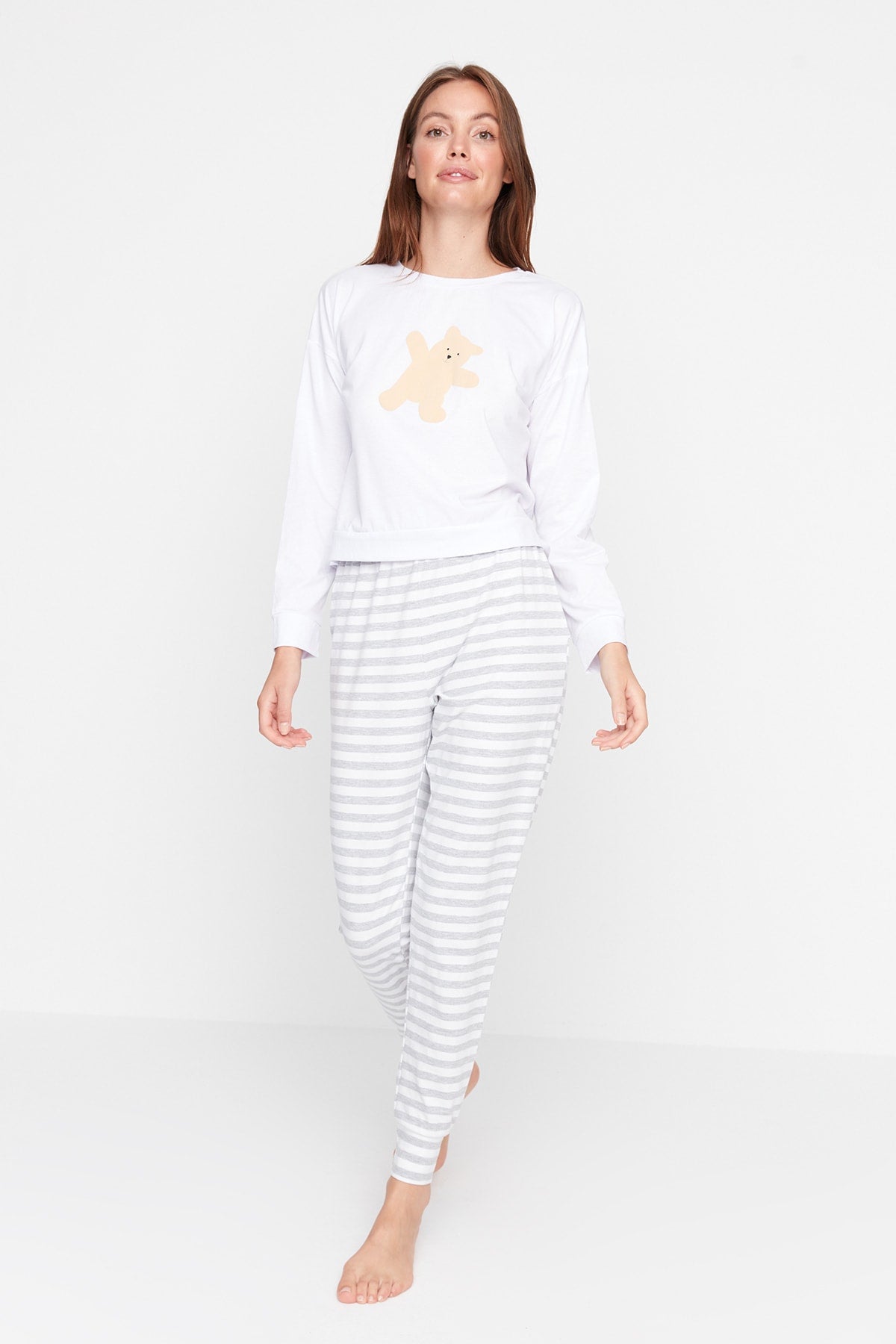 Trendyolmilla Pembe %100 Pamuklu Ayıcıklı Örme Pijama Takımı THMAW21PT0302