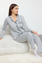 Trendyolmilla Siyah Pamuklu Panda Baskılı Gömlek-Pantolon Örme Pijama Takımı THMAW21PT0245