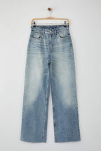 Trendyolmilla Koyu Mavi Paça Kesikli Ekstra Yüksek Bel Geniş Paça Wide Leg Jeans TWOAW26JE00080