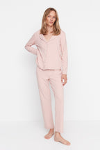 Pudra %100 Pamuklu Baskılı Örme Pijama Takımı THMAW20PT0265