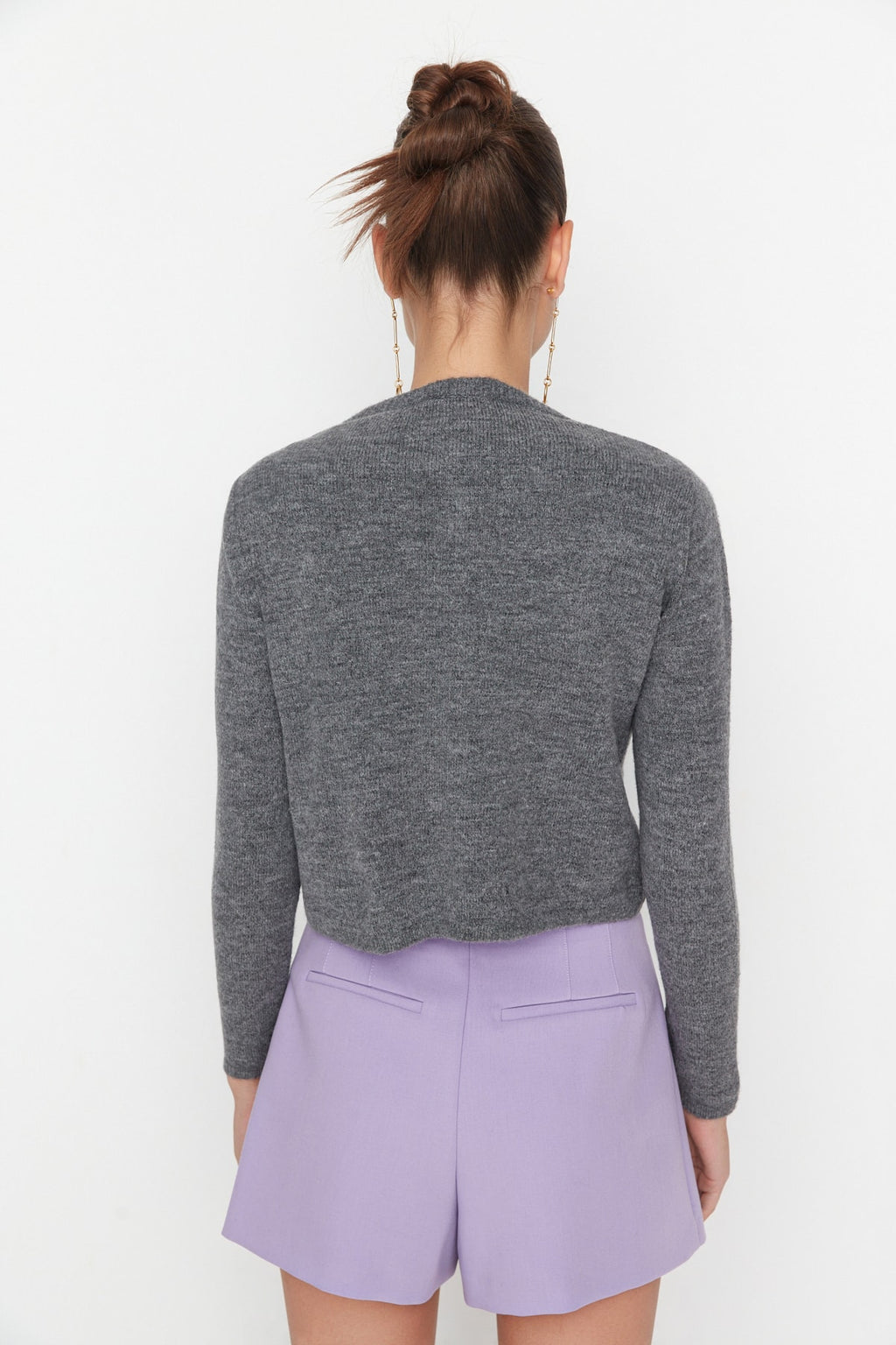 Trendyolmilla Antrasit Crop Yumuşak Dokulu 2'li Bluz-Hırka Triko Takım TWOAW21HI0107