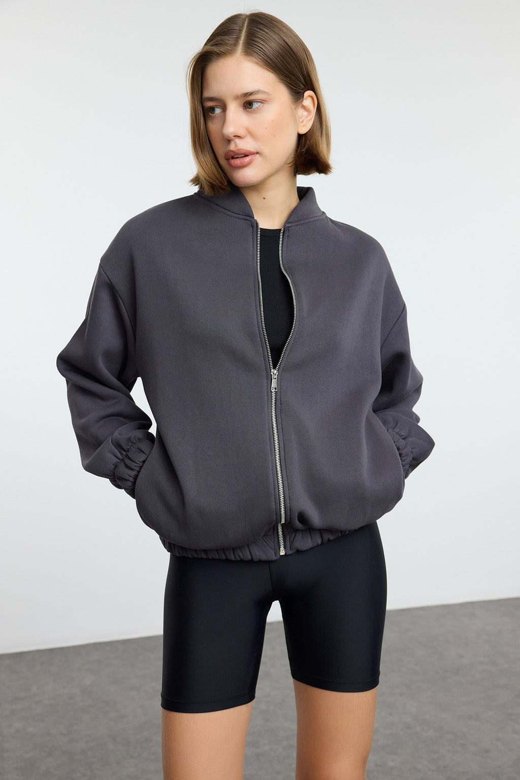 Trendyolmilla Teen Koyu Bordo Fermuarlı Oversize/Geniş Kalıp Kalın İçi Polarlı Örme Sweatshirt TWOAW25SW00122