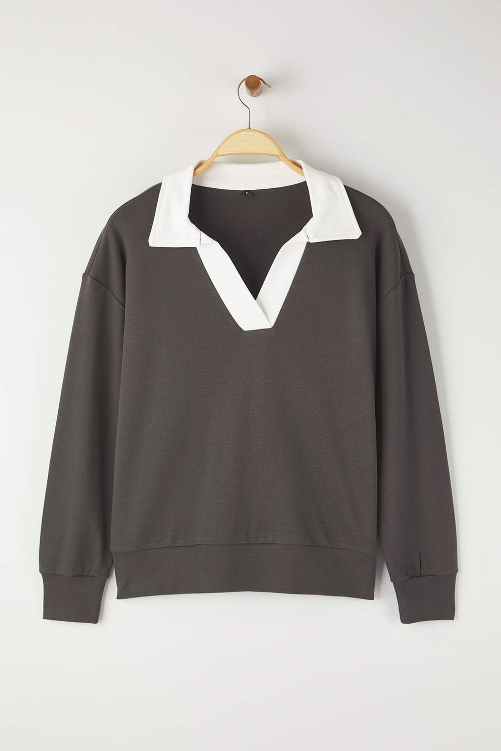 Trendyolmilla Ekru Renk Bloklu Polo Yaka Relaxed/Rahat Kalıp Örme Sweatshirt TWOAW26SW00043