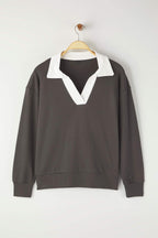 Trendyolmilla Ekru Renk Bloklu Polo Yaka Relaxed/Rahat Kalıp Örme Sweatshirt TWOAW26SW00043