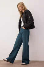 Trendyolmilla Koyu Mavi Paça Kesikli Ekstra Yüksek Bel Geniş Paça Wide Leg Jeans TWOAW26JE00080