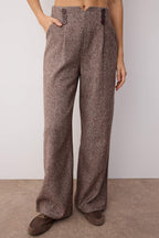 Trendyolmilla Kahverengi Düğme Detaylı Wide Leg Dokuma  Pantolon TWOAW21PL0492