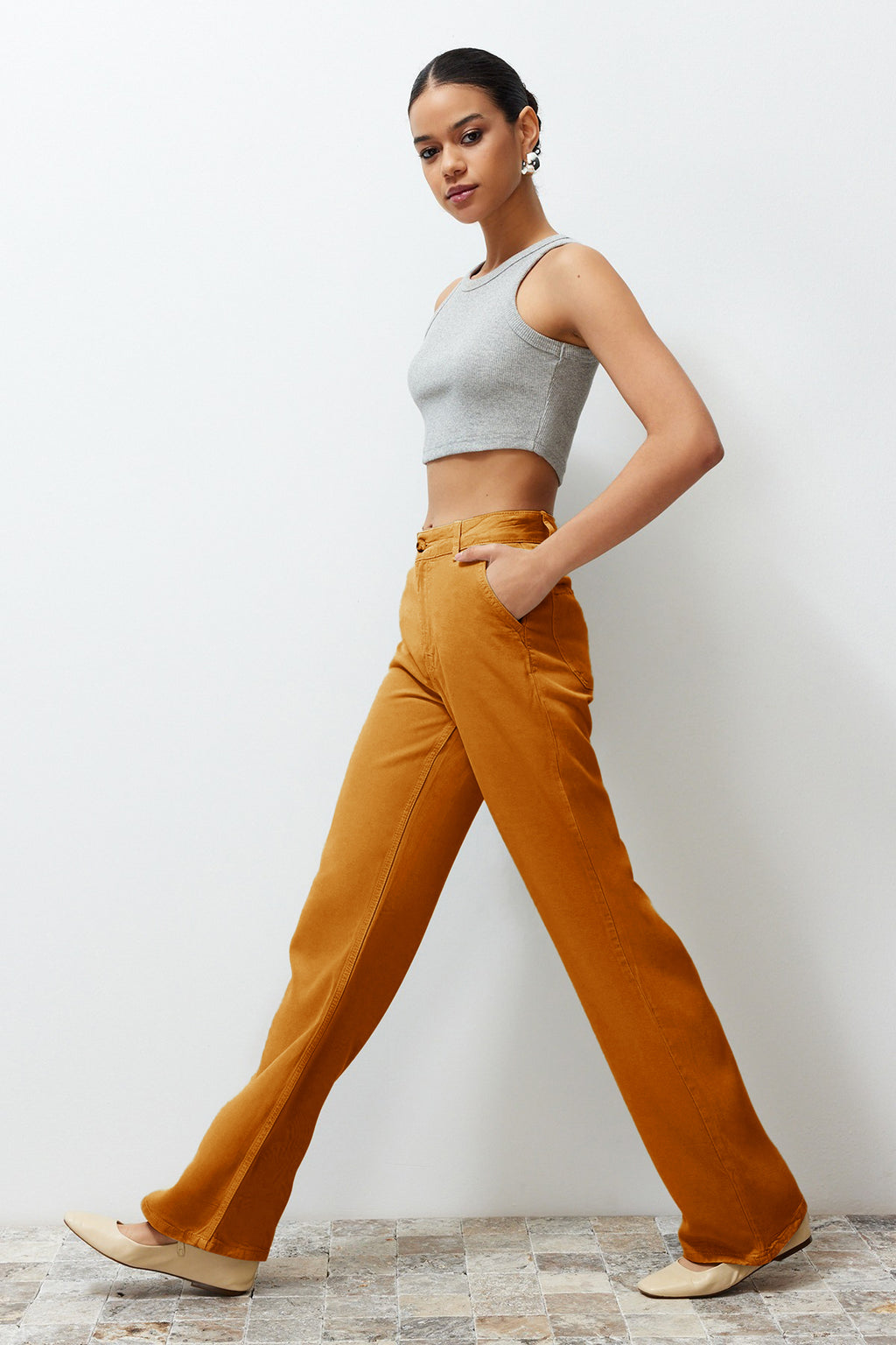 Trendyolmilla More Sustainable Mint %100 Tencel™ Düşük Bel Wide Leg Jeans TWOSS23JE00219