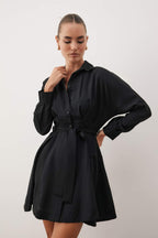 Trendyolmilla Nar Çiçeği Çizgili Kuşaklı Kısa / Mini  Dokuma Elbise TWOAW25EL00154