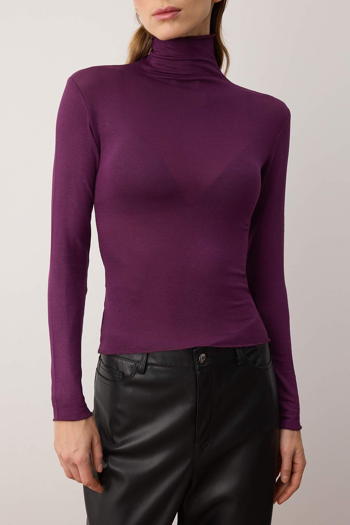 Trendyolmilla Gri Melanj Transparan Dik Yaka Esnek Normal Boy Örme Bluz TWOAW26BZ00266