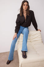 Trendyolmilla More Sustainable Açık Mavi Yüksek Bel Comfort/Esnek Flare İspanyol Paça Jeans TWOSS23JE00063