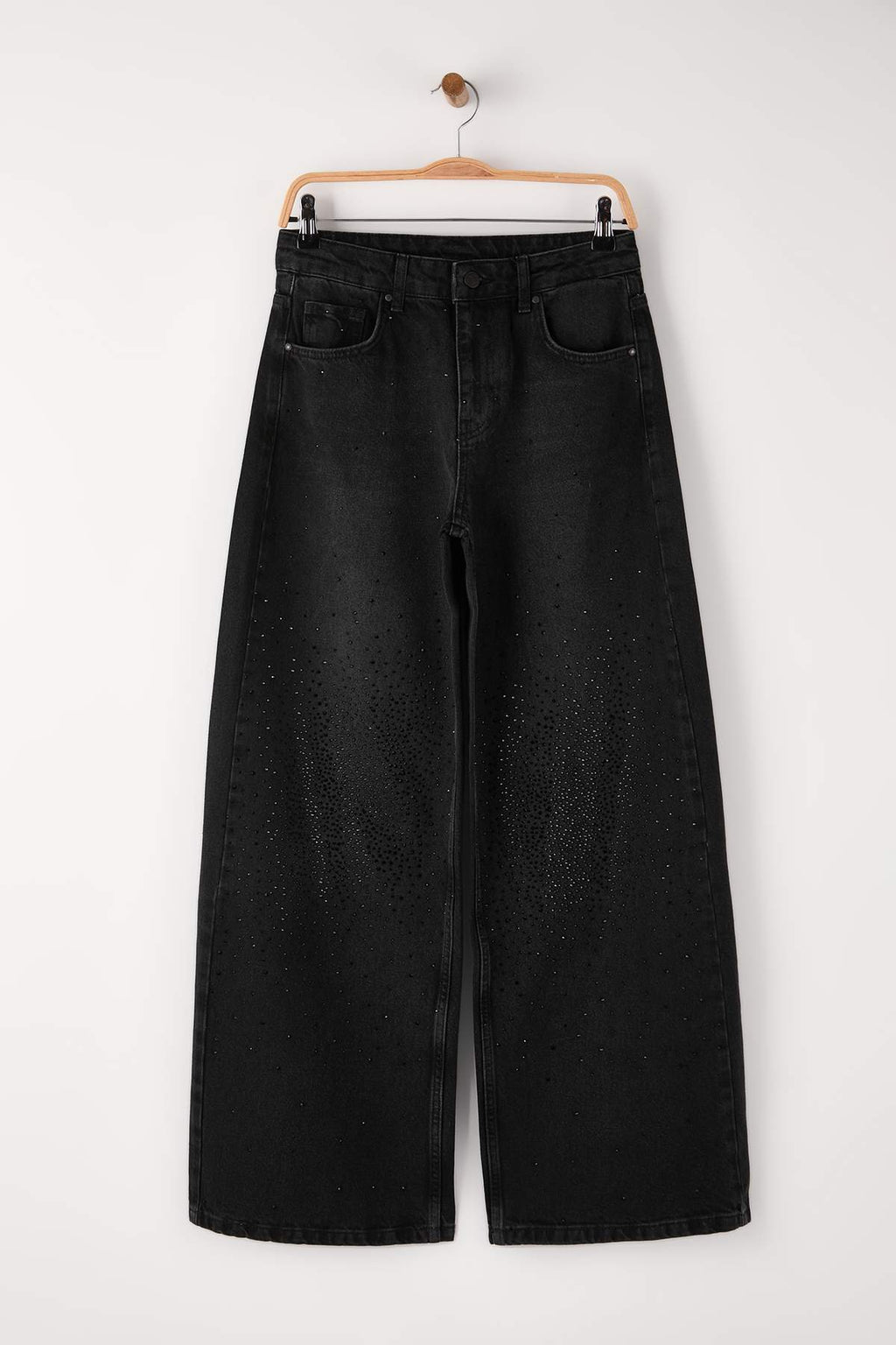 Siyah Taş Detaylı Normal Bel Wide Leg Jeans TWOAW26JE00284