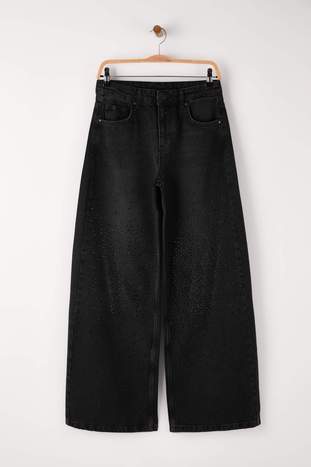 Siyah Taş Detaylı Normal Bel Wide Leg Jeans TWOAW26JE00284
