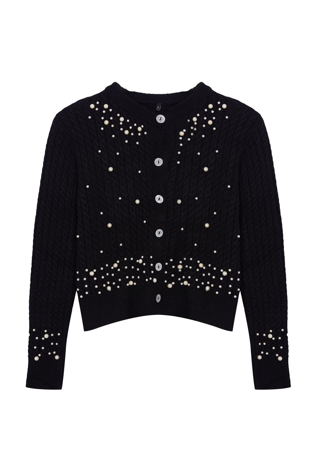 Siyah Crop Yumuşak Dokulu İncili Ceket Görünümlü Fitted/Vücudu Saran Triko Hırka TWOAW25HI00184