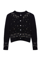 Siyah Crop Yumuşak Dokulu İncili Ceket Görünümlü Fitted/Vücudu Saran Triko Hırka TWOAW25HI00184
