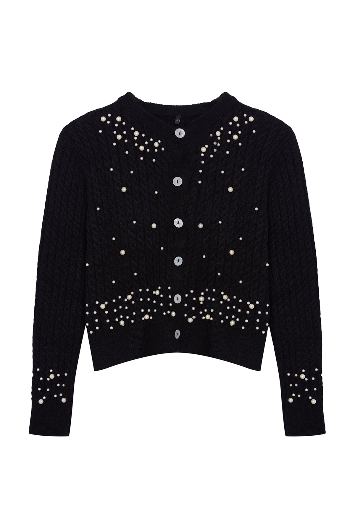 Siyah Crop Yumuşak Dokulu İncili Ceket Görünümlü Fitted/Vücudu Saran Triko Hırka TWOAW25HI00184