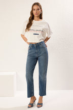 Trendyolmilla Haki Paçası Kesikli Yüksek Bel Straight Jeans TWOAW25JE00307