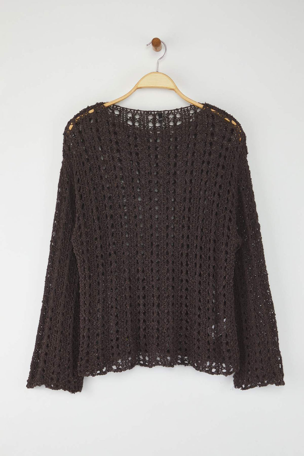 Kahverengi Özel İplik Ajurlu/Delikli Kayık Yaka Triko Kazak TWOAW26KZ00193