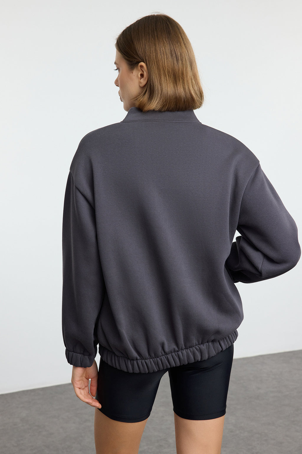 Trendyolmilla Teen Koyu Bordo Fermuarlı Oversize/Geniş Kalıp Kalın İçi Polarlı Örme Sweatshirt TWOAW25SW00122
