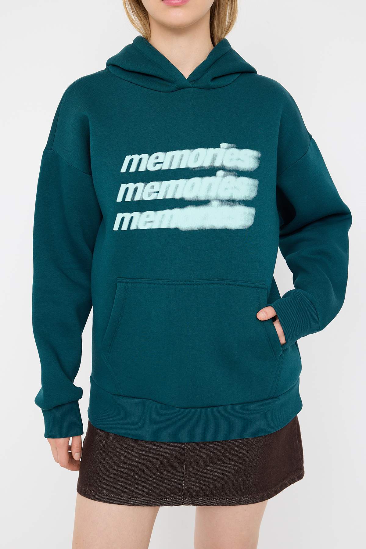 Petrol Teen Oversize/Geniş Kalıp Slogan Baskılı Kalın İçi Polarlı Örme Sweatshirt TWOAW26SW00125