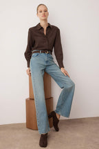 Trendyolmilla Koyu Mavi  Yüksek Bel Wide Leg Jeans TWOAW26JE00228