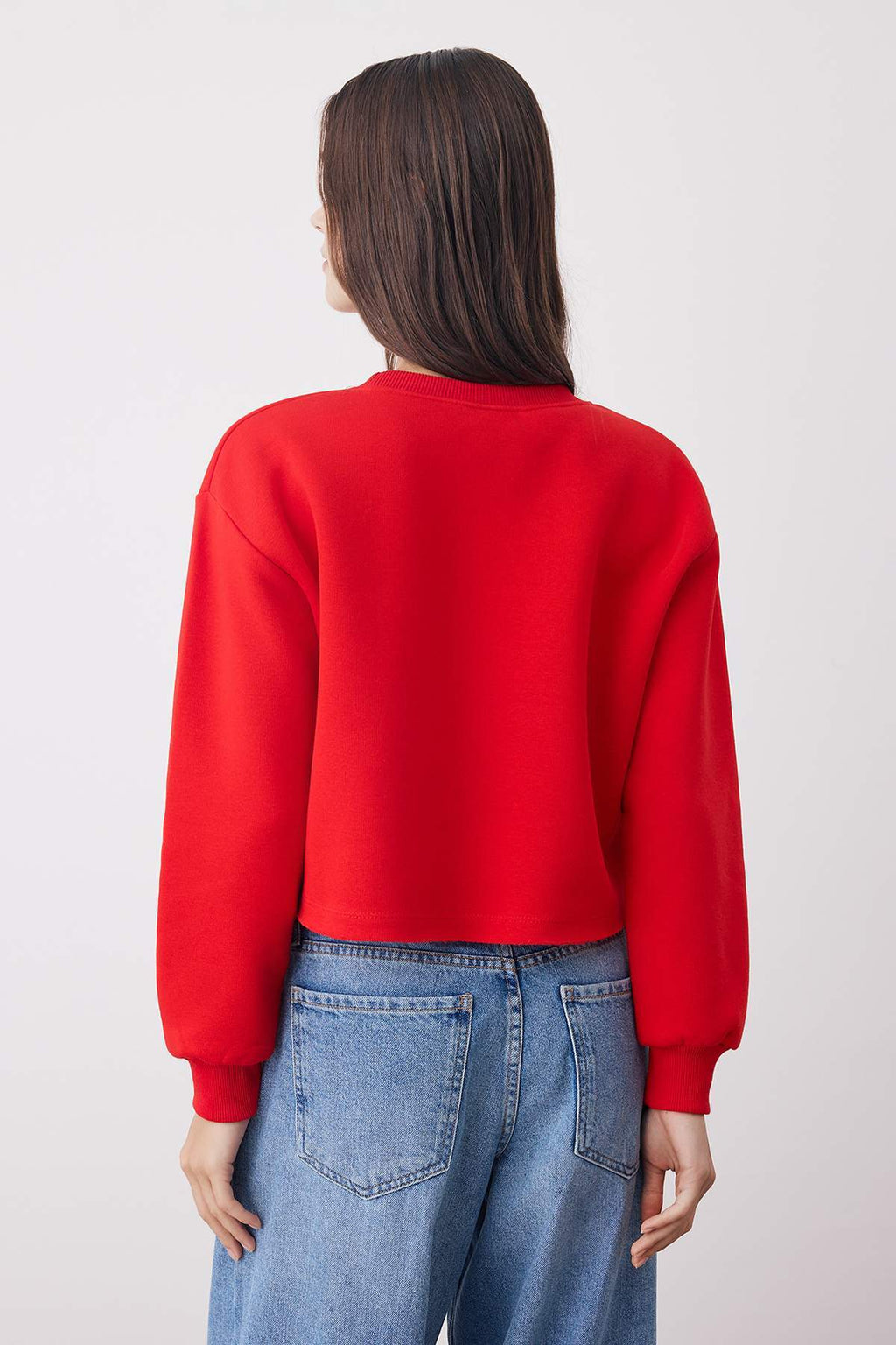 Trendyolmilla Siyah Kalın İçi Polarlı Bisiklet Yaka Crop Örme Sweatshirt TWOAW26SW00093