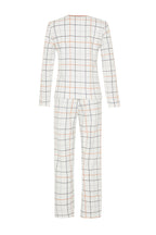 Beyaz %100 Pamuklu Ekoseli Tshirt-Pantolon Örme Pijama Takımı THMAW24PT00235