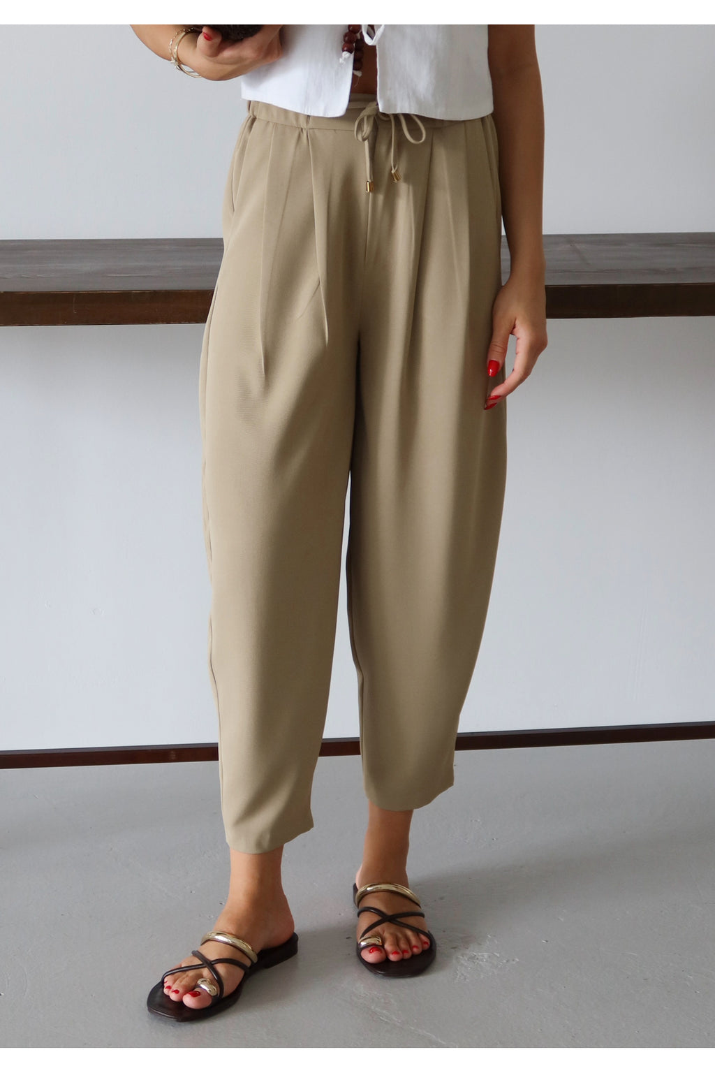Trendyolmilla Açık Haki Şalvar/Harem Bağcıklı Pantolon TWOSS25PL00126