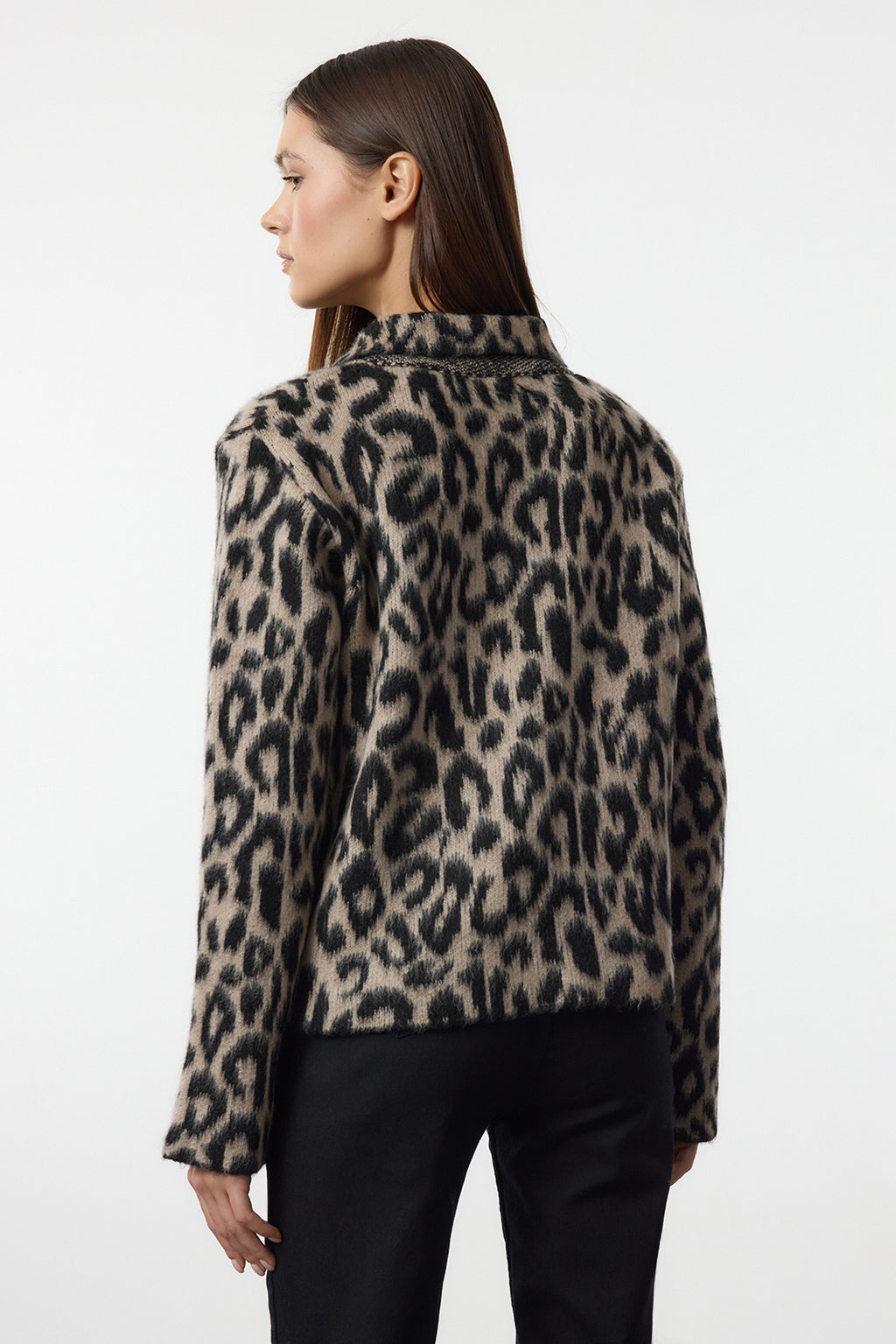Kahverengi Leopar Desenli Polo Yaka Triko Hırka TWOAW25HI00360