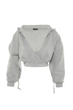 Trendyolmilla Siyah Kalın İçi Polarlı Kapüşonlu V Yaka Rahat Kesim Crop Örme Sweatshirt TWOAW23SW00096
