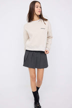 Trendyolmilla Teen Kahverengi Regular Dantel Detaylı Slogan Nakışlı Kalın Polarlı Örme Sweatshirt TWOAW26SW00153