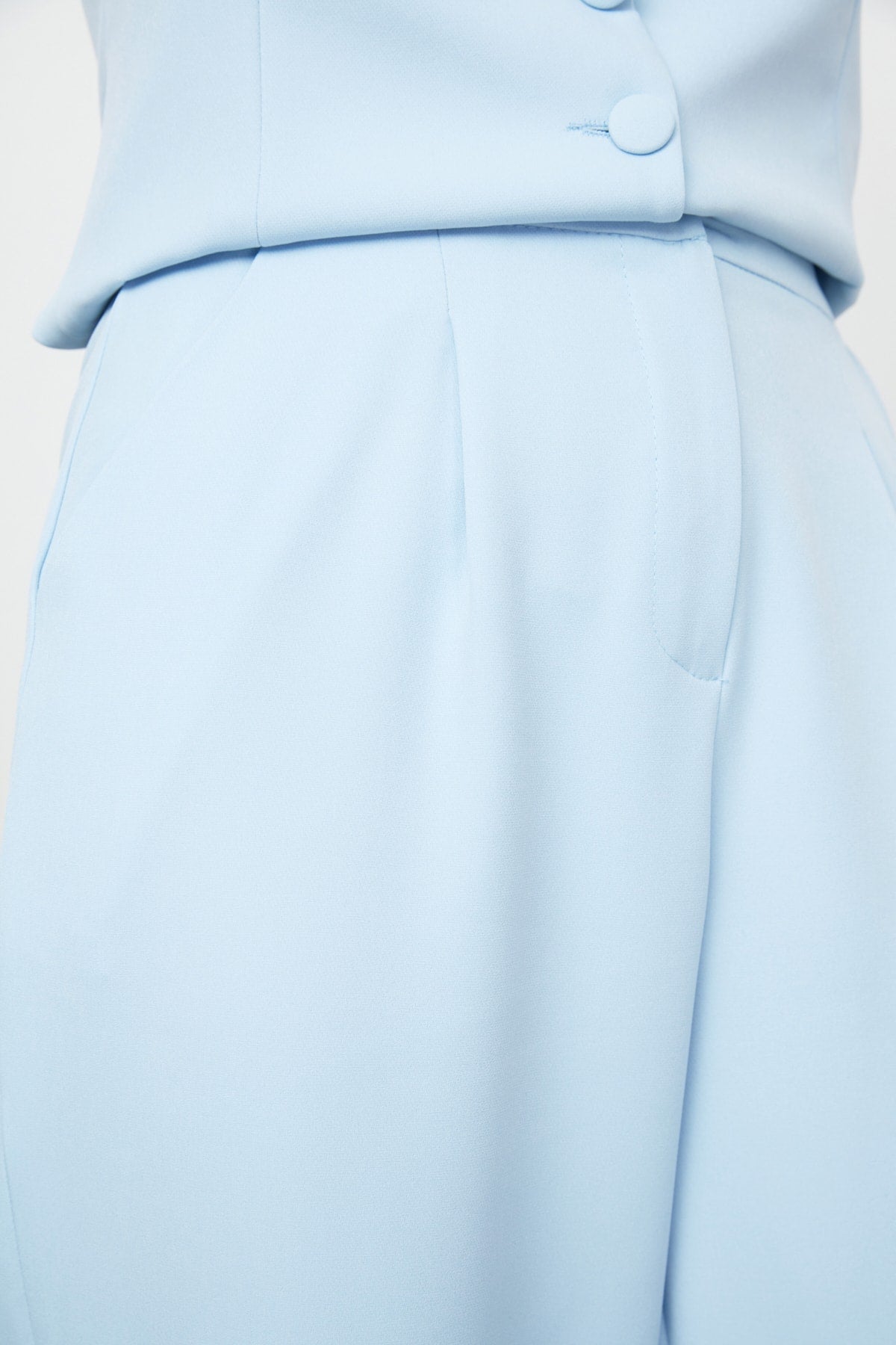 Trendyolmilla Açık Mavi Wide Leg/Geniş Paça Pilili Dokuma Kumaş Pantolon TWOSS21PL0189