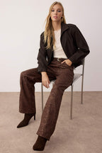 Kahverengi Yılan Desenli Yüksek Bel Wide Leg Jeans TWOAW26JE00153